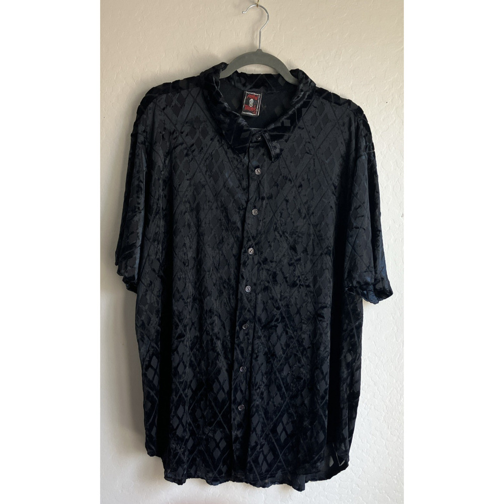 Vtg Morbid Threads Black Velvet Sheer Shirt Goth … - image 3